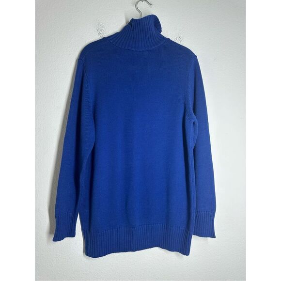 Collection L Women’s Turtleneck 1/3 Zip Cotton Blend Knit Sweater Size 10 Blue - Picture 3 of 13